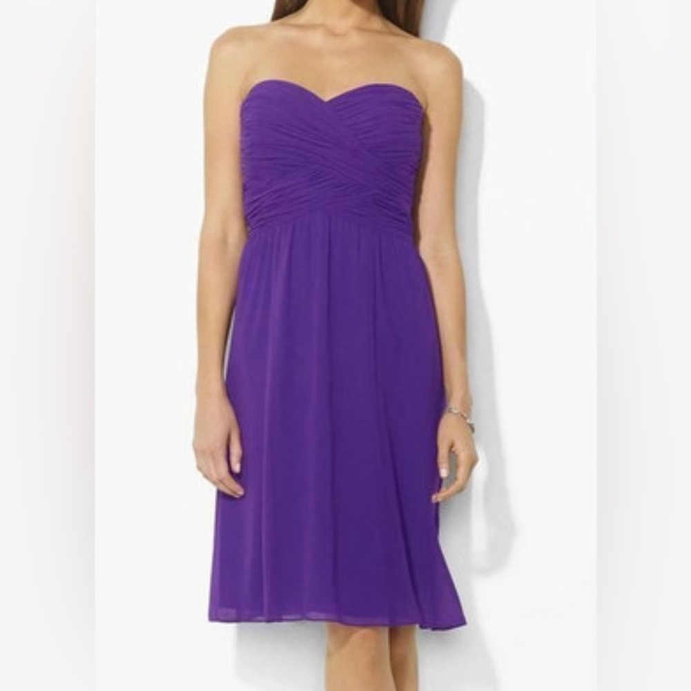 NWT Lauren Ralph Lauren Dress Size 14 Purple Ruched Strapless Evening Gown 💜